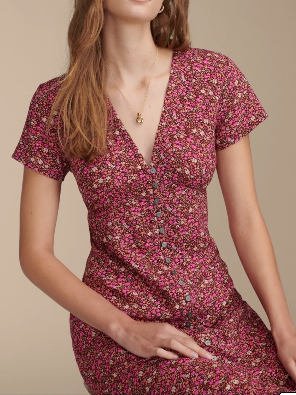 Lucky Brand Flower Printed Prairie Button Front Midi Dress XS rum raisin multi